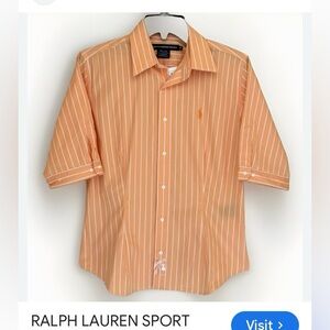RALPH LAUREN SPORT Blouse Orange and White Striped with Polo pony logo 
Size S